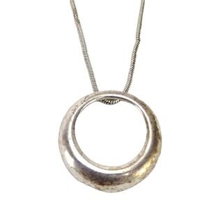 George Silver Necklace Round Ring Pendant Charm 18"